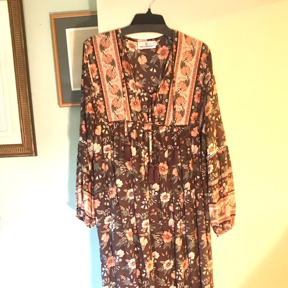 Boho Print Maxi Dress- Long Sleeve - M/L
